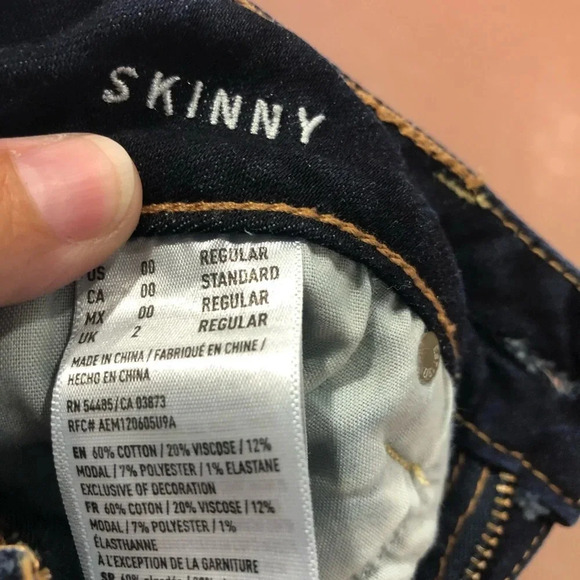 American Eagle Outfitter Size 0 Regular Jeans Skinny Super Stretch - Picture 7 of 7